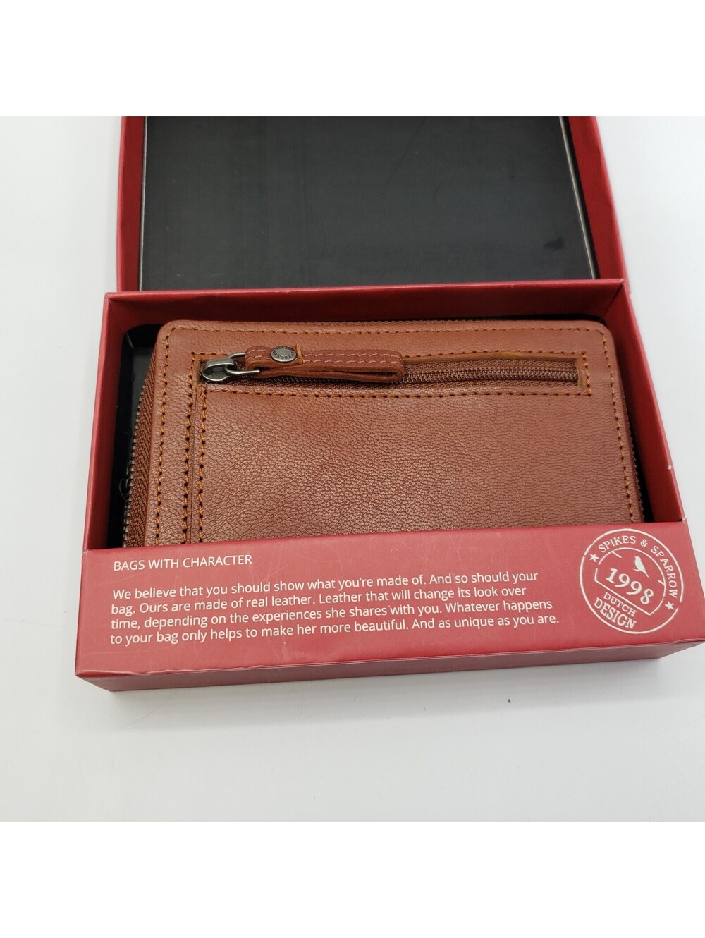 New in Box Spikes and Sparrow Brown Leather Zip Around Wallet